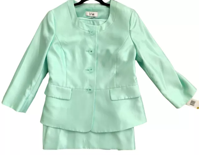 NWT Size 14 Gorgeous Mint Designer Le Suit Lined Skirt Jacket Lined Ret $200