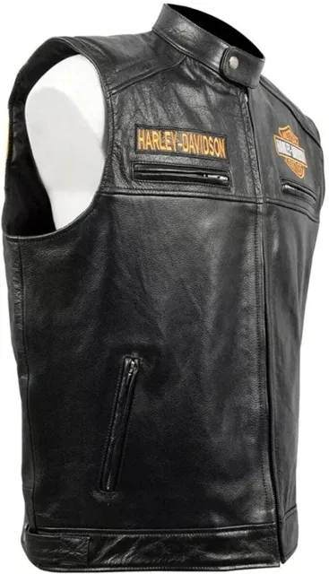 New Customized Leather Harley Davidson Motorbike vest  motocycle waiscot Black