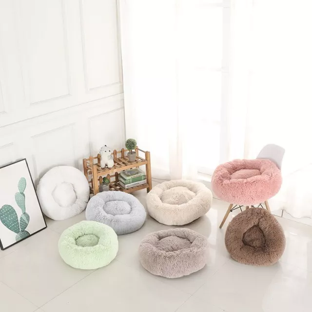 Dog Pet Cat Bed Donut Soft Round Plush Calming Warm Cushion Fluffy Washable Bed