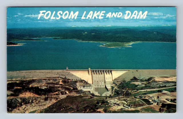 Folsom Lake CA-California, Aerial View Folsom Lake, Dam Antique Vintage Postcard