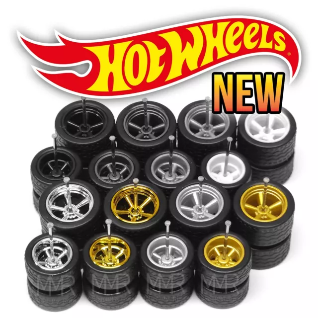 1/64 Scale 5 SPOKE MUSCLE v6 XL STG Real Rider Wheels Rims Tires Set 4 Hot Wheel