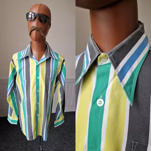 Camicia vintage anni '70 colletto pugnale | XL | Righe Policotone Mod Disco BC46