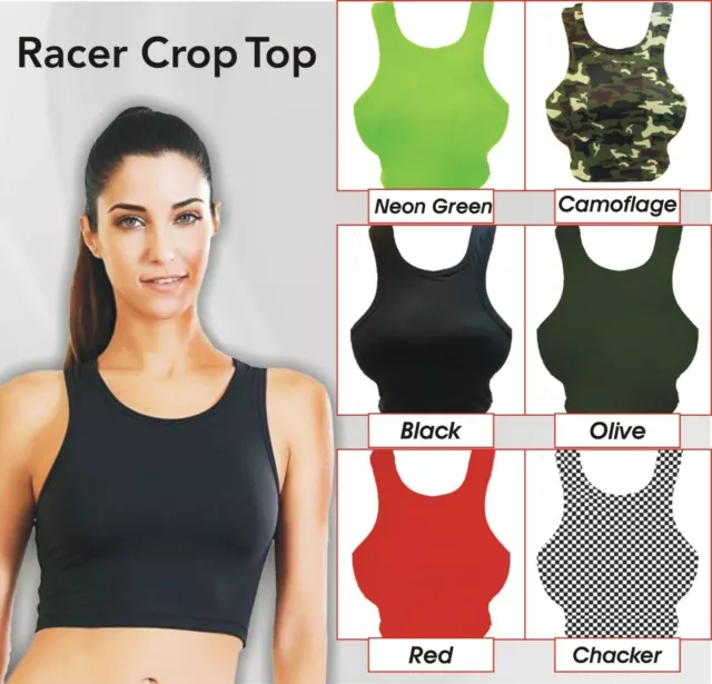 Girls Racer Tank Top Vest Slinky Fitted Sports Back Style Bra Ladies Crop  Top UK