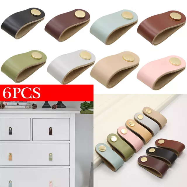 6Pcs Leather Pulls Handle Door Cupboard Drawer Desk Cabinet Knob Furniture UK