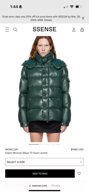 Moncler Men’s Maya Lacquered Down Jacket: Size 5: Green  US Large