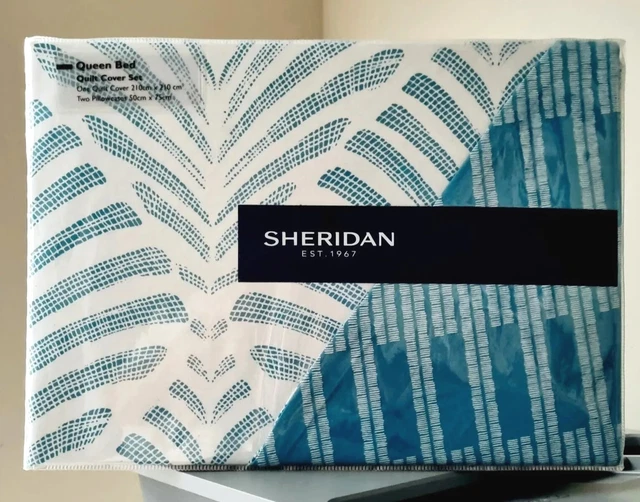 SHERIDAN Zofia 100% Cotton Sateen 3pc Queen Quilt Cover Set in Sea Green RP $230