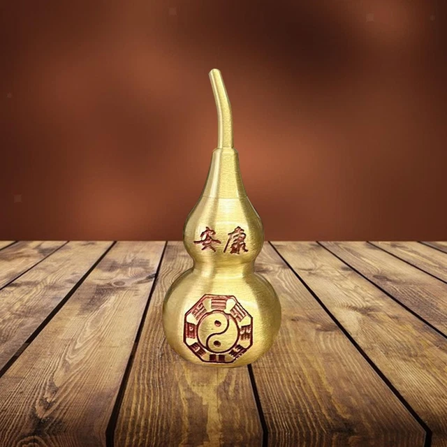 Brass 7cm Gourd Statue Feng Shui Ornament Souvenir for Home Office Decor