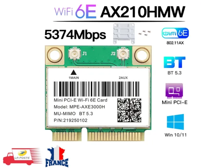 Mini carte PCIE Wifi 6E 5374Mbps Bluetooth 5.3 Double bande MPE-AX3000H 802.11AX