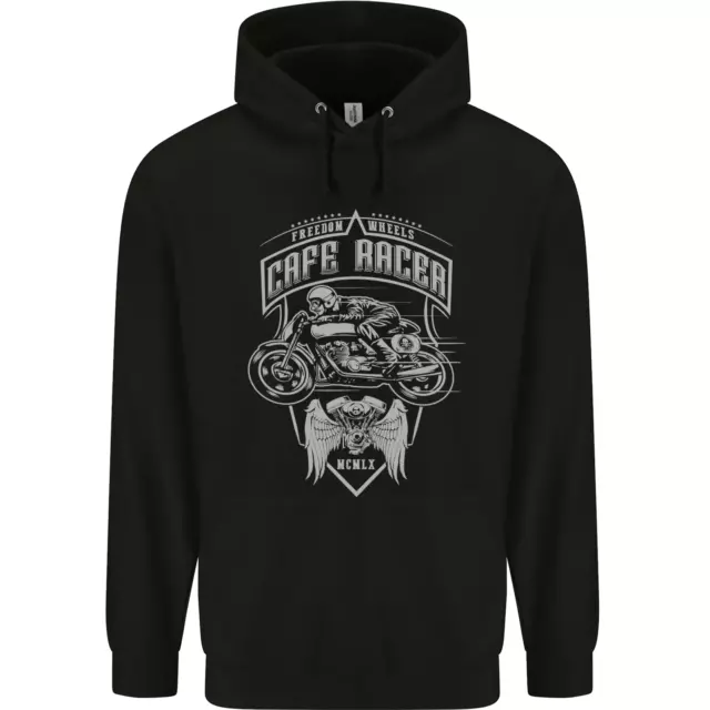 Freedom Wheels Cafe Racer Biker Motorcycle Mens 80% Cotton Hoodie
