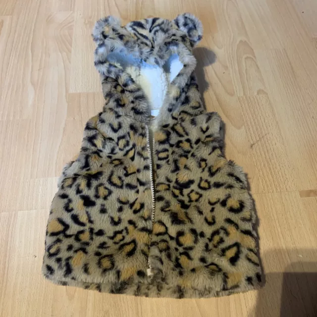 Next Girls Gillet Age 3-6 Months Baby Girl Leopard Print Hooded Bear Ears