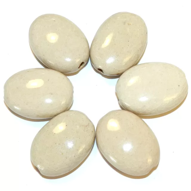 CPC289 Tan Crackle Glaze 31mm Flat Puffed Oval Ceramic Beads 6pc