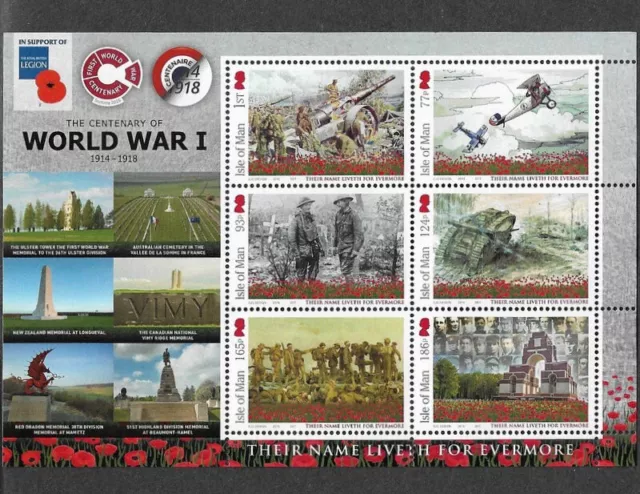 Isle Of Man World War I Memorials  Min Sheet + Folder 2016 Military Mnh