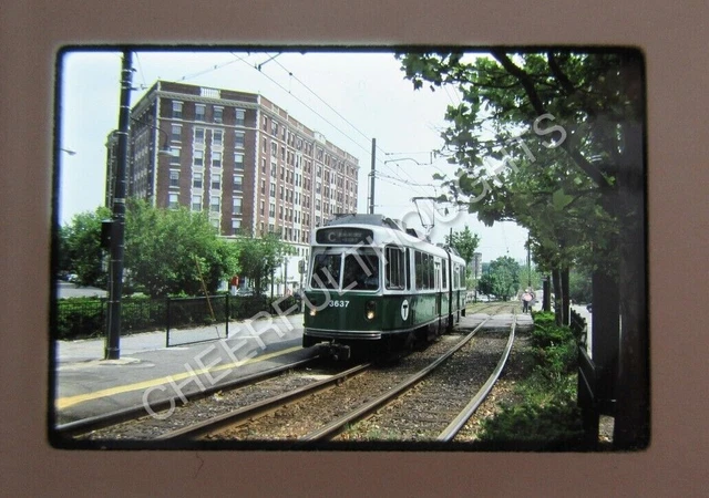 Original '90 Kodachrome Slide MBTA Boston Transit 3637 Trolley action     36D7
