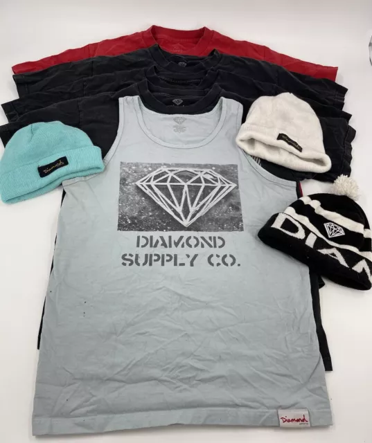 Diamond Supply Co T Shirt Lot Size Men Medium Plus 3 Beanie Hats 4 Shirts 1 Tank