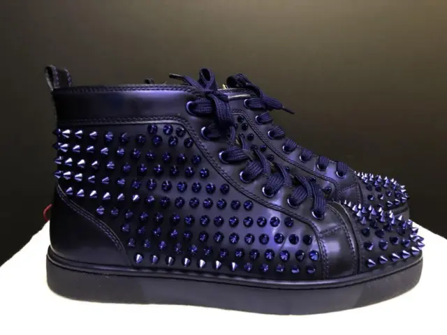 Christian Louboutin Dark Purple High-Top Spike Leather Sneaker EU Size 41 Used