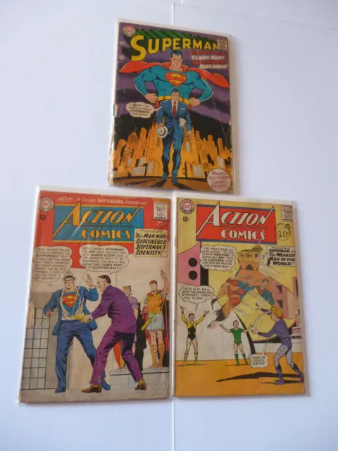 Lot x 3 DC Comics: Action Comics #297 (1963), #321 (1965), Superman #201 (1967)