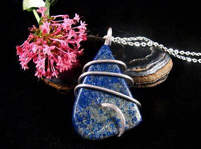 Afghanistan INDIGO Blue Lapis Lazuli Quartz Crystal Pendant Sterling Silver #56