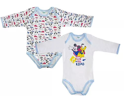 2 Body Americano Neonato/a Manica Lunga in Cotone Caldo Minnie e Mickey Disney