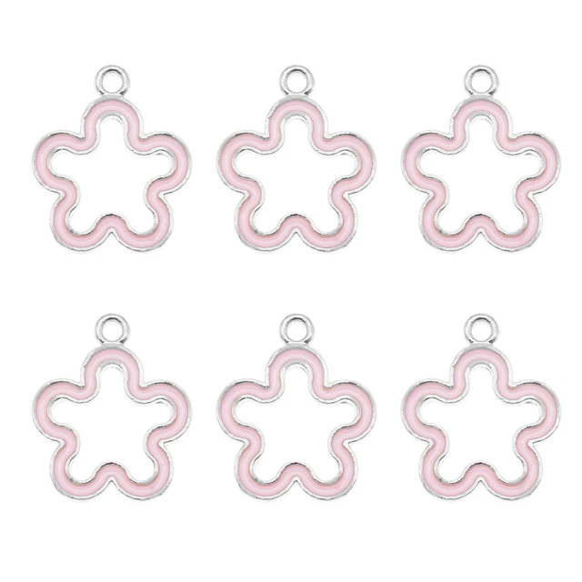 12 Stück Rosa Emaille Blume Charm Metall Halskette Anhänger Ohrring DIY 15x19 mm