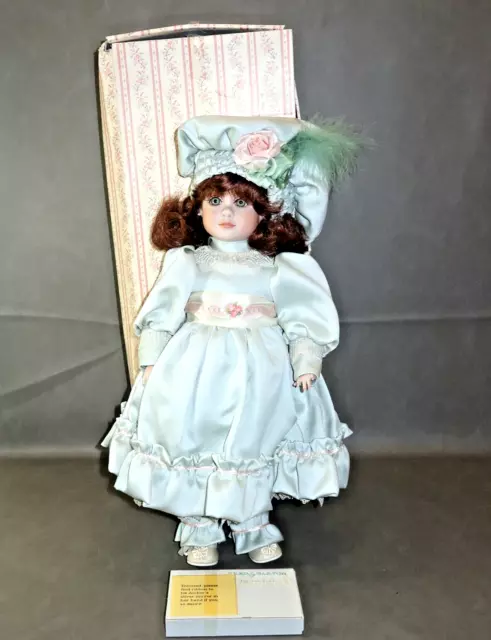 Reed & Barton Classic Editions Amber Girl Porcelain Green Dress Doll w Mirror