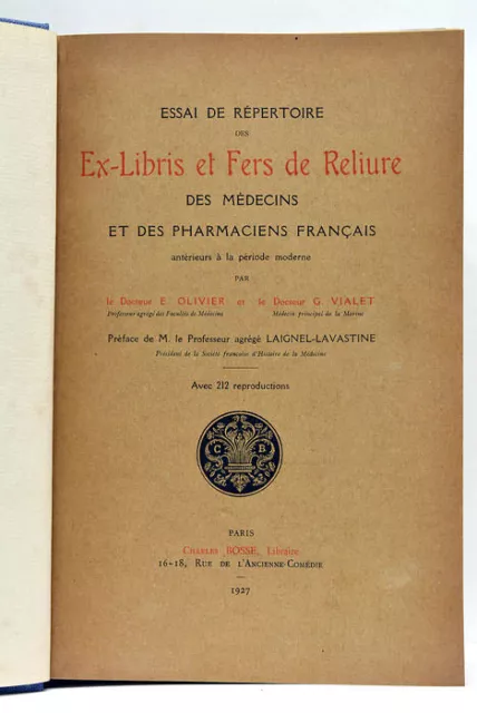 OLIVIER (Eugène) et VIALET (Gonzague). Essai de répertoire des ex-libris et 1927