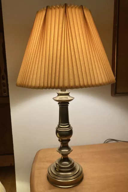 Elegant Large Stiffel Brass Table Lamp 3 WAY VGC Original Shade