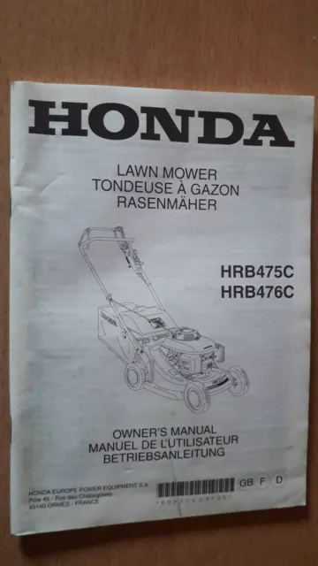 Honda tondeuse HRB475C - HRB 476 C : notice d'utilisation et d'entretien 1999