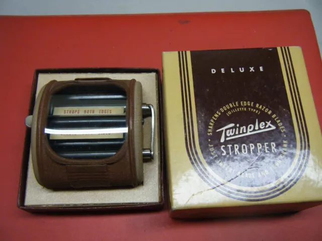 Vintage Twinplex Deluxe Stropper Double Edge Razor Blade Sharpener W/Box #5