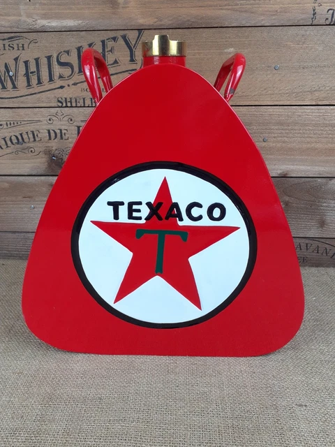 Retro vintage style Red Texaco triangular Oil petrol can Rectangular shaped 2
