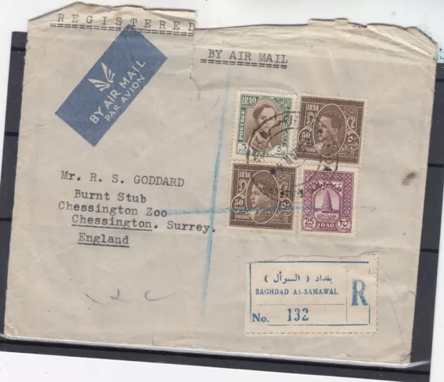 Iraq 1946 Airmail Cover To Chessington Zoo Postal History BP4497