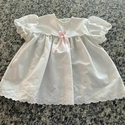 Vintage Alexis Baby Girls Sz 12M White Cotton Blend Summer Dress Short Sleeve