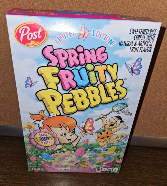 Post Cereal Spring Fruity Pebbles 10oz Box Limited Edition 2024 - VEGAN - No D3