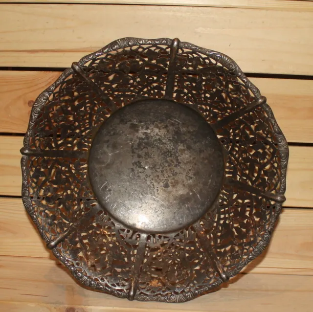 Vintage ornate floral metal mesh footed bowl