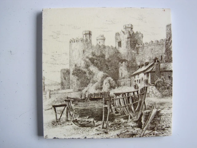 ANTIQUE VICTORIAN MINTONS VIEWS TILE - CONWY CASTLE - c1885 SERIES No.2024