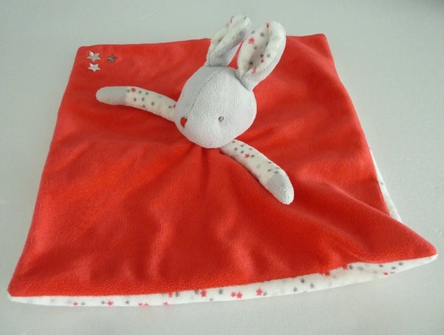 64. Doudou Plat Obaibi Okaidi Lapin Rose Rouge Blanc Gris Etoiles - Tbe 2