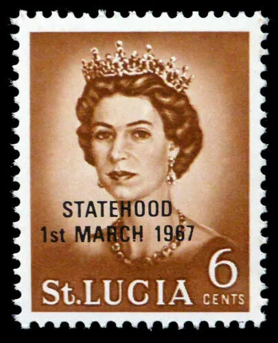 ST LUCIA 1967 UNISSUED 6c. DEFINITIVE OVPRT STATEHOOD IN BLACK - MNH