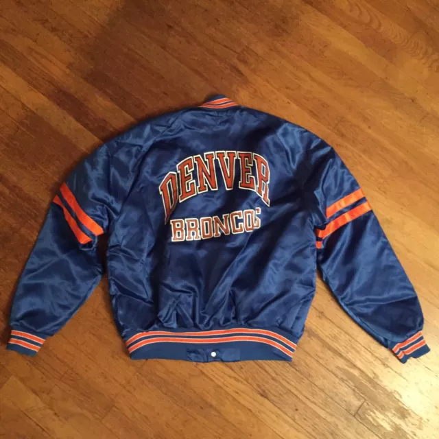 Selten Vtg 1980s Satin Chalkline Starter Throwback Denver Broncos Jacke L 2