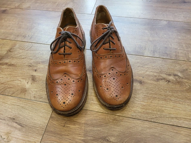 MENS JOHN WHITE Light Tan Leather Wingtip Brogues Shoes Size Uk8