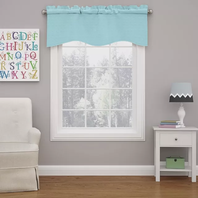 ECLIPSE Kendall Solid Scalloped Window Valance 42" x 18", Pool Blue