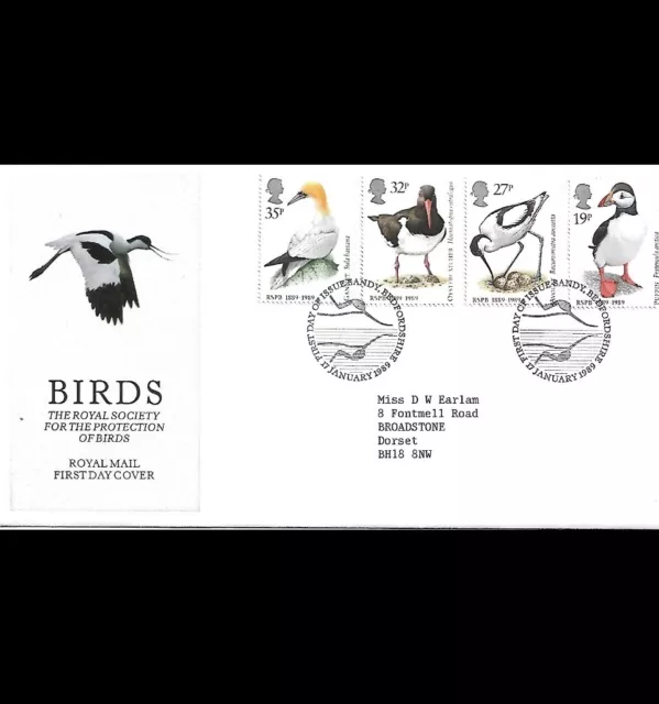 1989 - GB QEII Royal Society Protection of Birds Stamps on FDC Sandy Beds Cancel