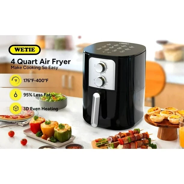 WETIE AIR FRYER, 4QT 1400W Airfryer Overheat Protection, Easy Cleaning
