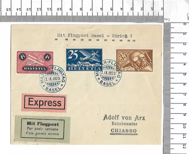 2.IX.1923 Militärflugtag Basel Sonderstempel per Express nach Chiasso XFS; 61987