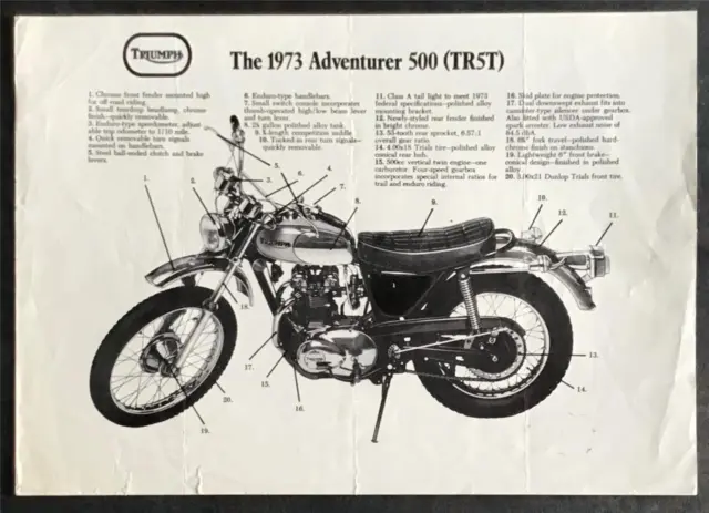 TRIUMPH ADVENTURER 500 TR5T Motorcycle Sales Specification Leaflet 1973