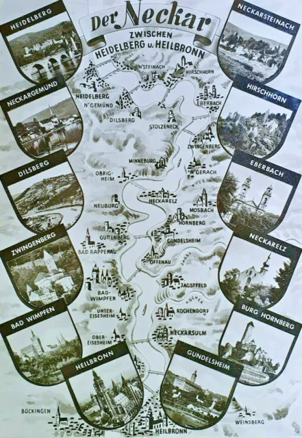 Historische Ansichtskarte, Der Neckar zwischen Heidelberg u.Heilbronn, Wappen