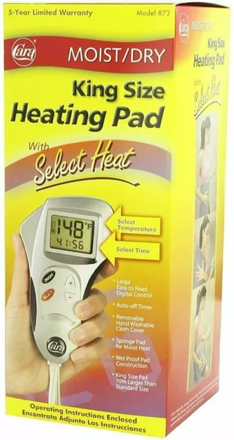 Cara King Size Heating Sponge Pad Select Heat Moist/Dry Wet Proof Easy Use 1ct