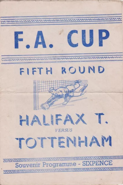 Scarce Football Programme Halifax Town V Tottenham Hotspur 1952-53