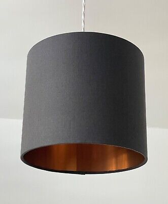 Lampshade Charcoal Grey Cotton Brushed Copper Drum Light Shade