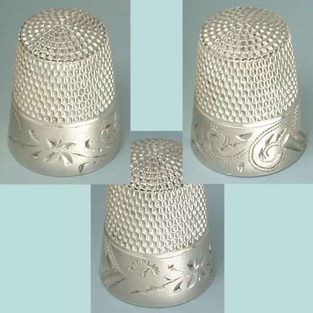 Mint Antique Sterling Silver Bright Cut Thimble * Simons Brothers * Circa 1880s