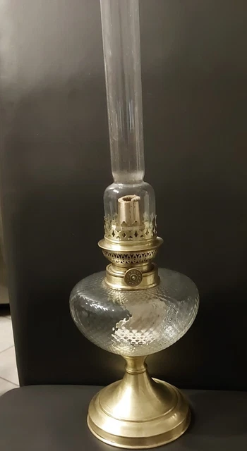 Lampe à Pétrole Ancienne En Fonte Et Verre - Style Victorien, Vintage, Occasion
