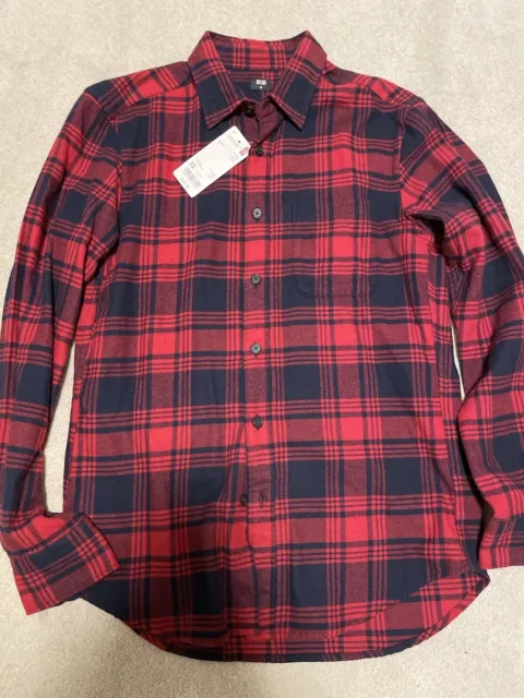 Uniqlo Flannel Checked Long Sleeve Shirt Red Navy Rare Mens Sz X-Small